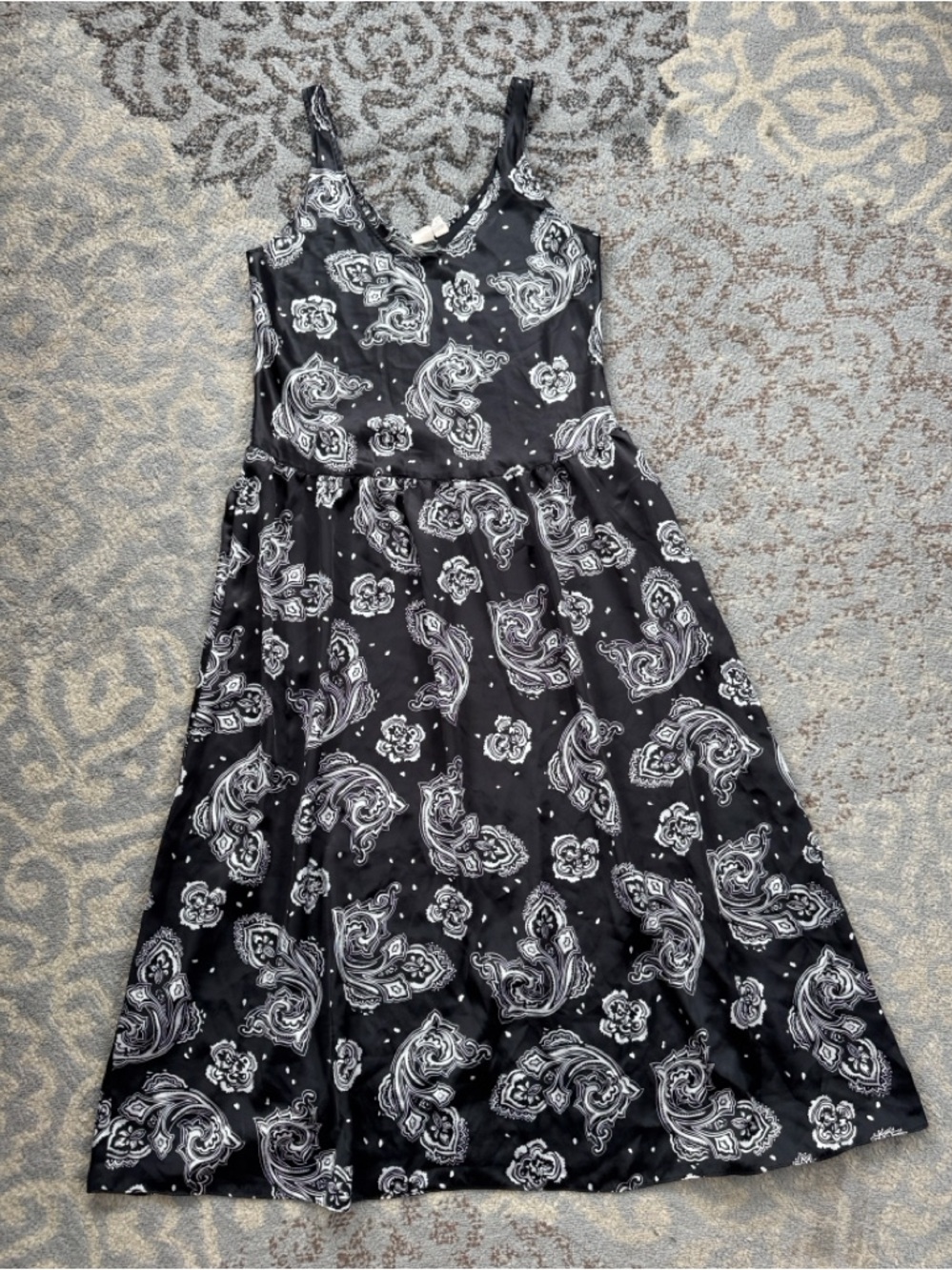Vintage 90s Victoria’s Secret Gold Label Black Paisley Satin Midi Dress Pocket S